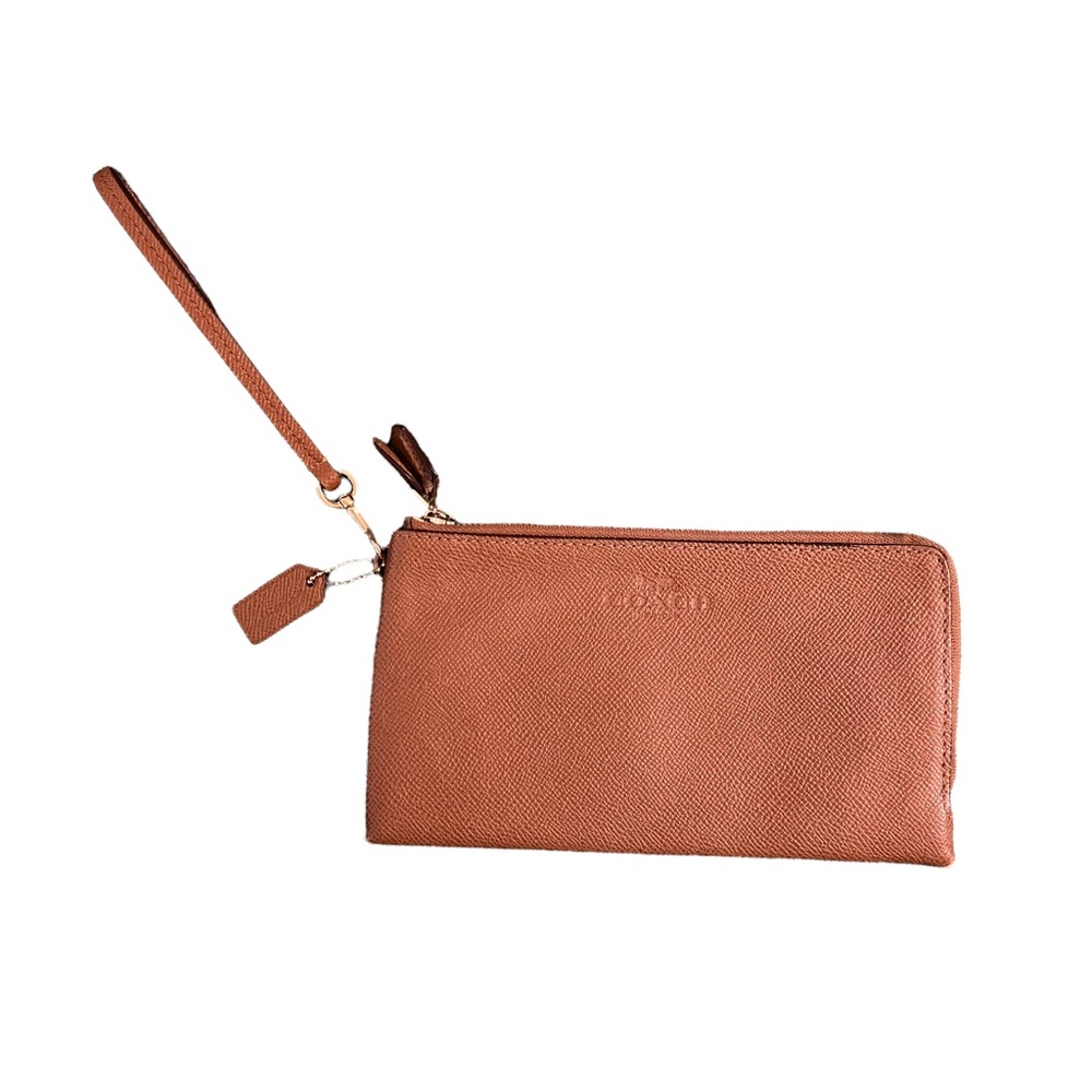 Authentic Coach Double Zip Wristlet Wallet in Saddle, GUC